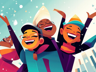 Happy Kids Outdoors Enjoying Snow Day Activities