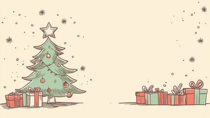 Fototapeta premium Minimalist christmas tree and gift boxes frame vector illustration