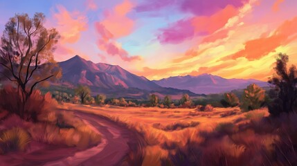 Pastel Sunset Over a Calm Desert Landscap
