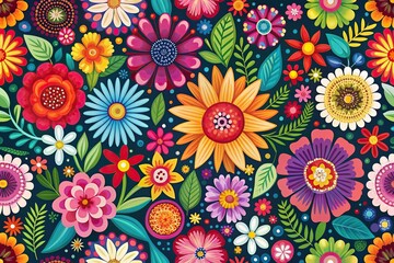 Bold and playful flower illustrations in a fun and eclectic pattern, patterns, flowers, colorful, fun