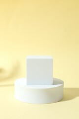 Props for product photography. Different podiums on a colored background
