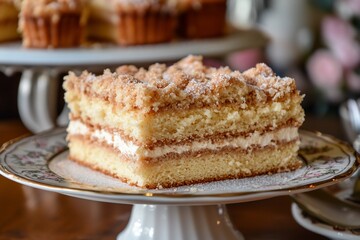 Delicious Layered Cake with Crumb Topping on Elegant Plate