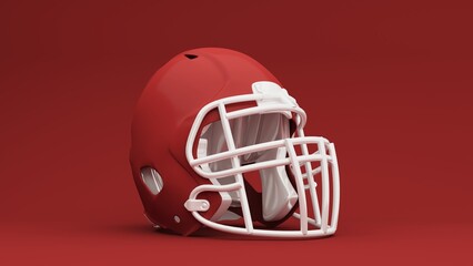 3D render of an American football background showing a football and trophy, celebrating Super Bowl victory and the thrill of the competition. Advertising banner with copy space