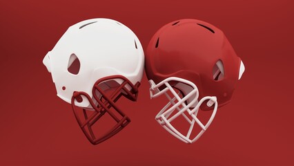 3D render of an American football background showing a football and trophy, celebrating Super Bowl victory and the thrill of the competition. Advertising banner with copy space