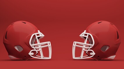 Fototapeta premium 3D render of an American football background showing a football and trophy, celebrating Super Bowl victory and the thrill of the competition. Advertising banner with copy space