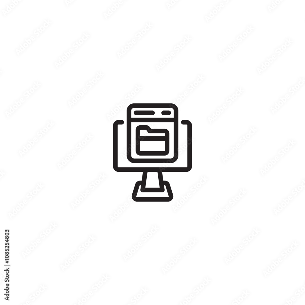Aufkleber laptop computer with folder on screen icon. file organization concept. editable icon.