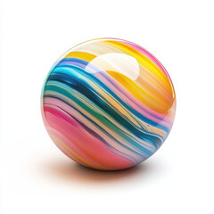 Obraz premium glossy and vibrant beach ball with colorful swirls of pink, blue, and yellow, perfect for summer fun and beach activities