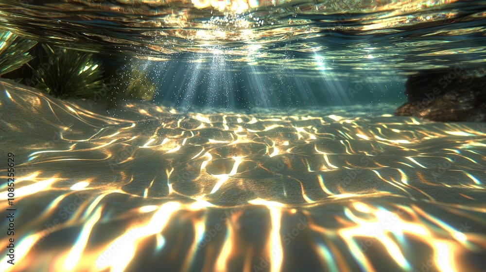 Poster underwater ripples with sunlight patterns