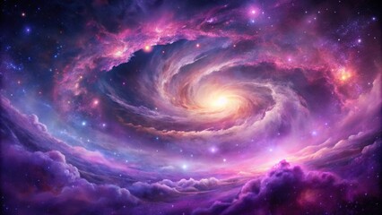 Cosmic galaxy background with swirling clouds of gas and dust in shades of purple and pink, cosmic clouds, astronomy, space, nebulas, gas
