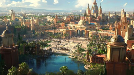 Fototapeta premium Scenic view of Plaza de EspaÃ±a, Seville/Spain aka the city of Theed on the planet Naboo/Star Wars