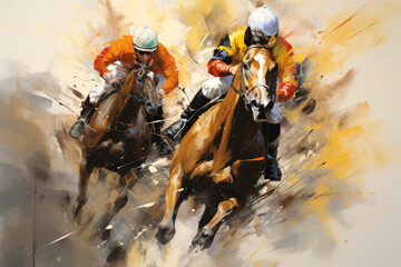 generated Illustration painting of horses with jockeys on them