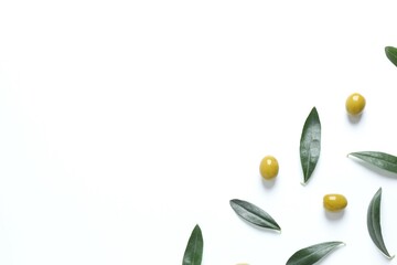 Olives and leaves on white  background