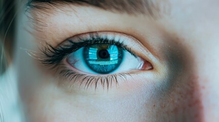 Obraz premium Futuristic Human Eyes Reflecting Digital Information: Representing the Augmented Reality Revolution