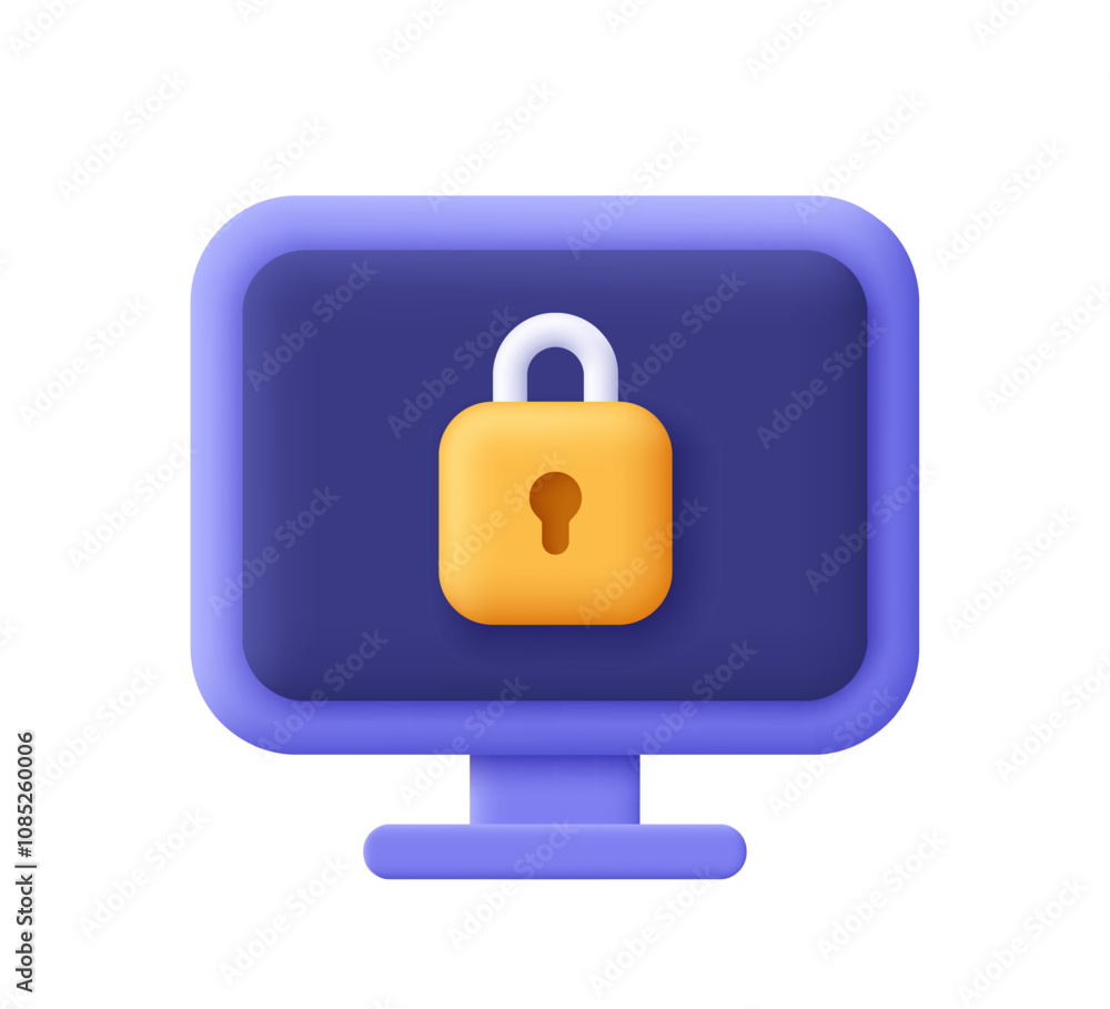Poster padlock on computer screen. data protection, internet security and cyber security. 3d vector icon. c