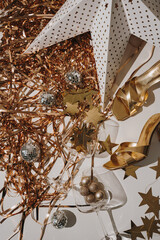 Festive Holiday Atmosphere with Metallic Streamers, Glittering Disco Balls and Star Decorations for New Year or Christmas Party Celebration and Seasonal Decor