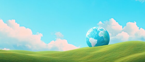 Naklejka premium A Giant Earth Globe Resting on a Grassy Hill