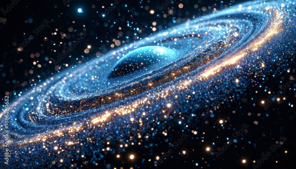 Poster space genetic concept. abstract background where we can see a birth of new planet out of light sourc