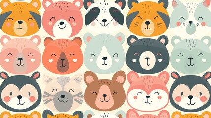 A pattern of cute animal faces.