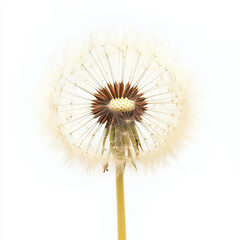 Fototapeta premium soft yellow dandelion puff, delicate and fluffy, stands out against light background, showcasing its intricate structure and natural beauty