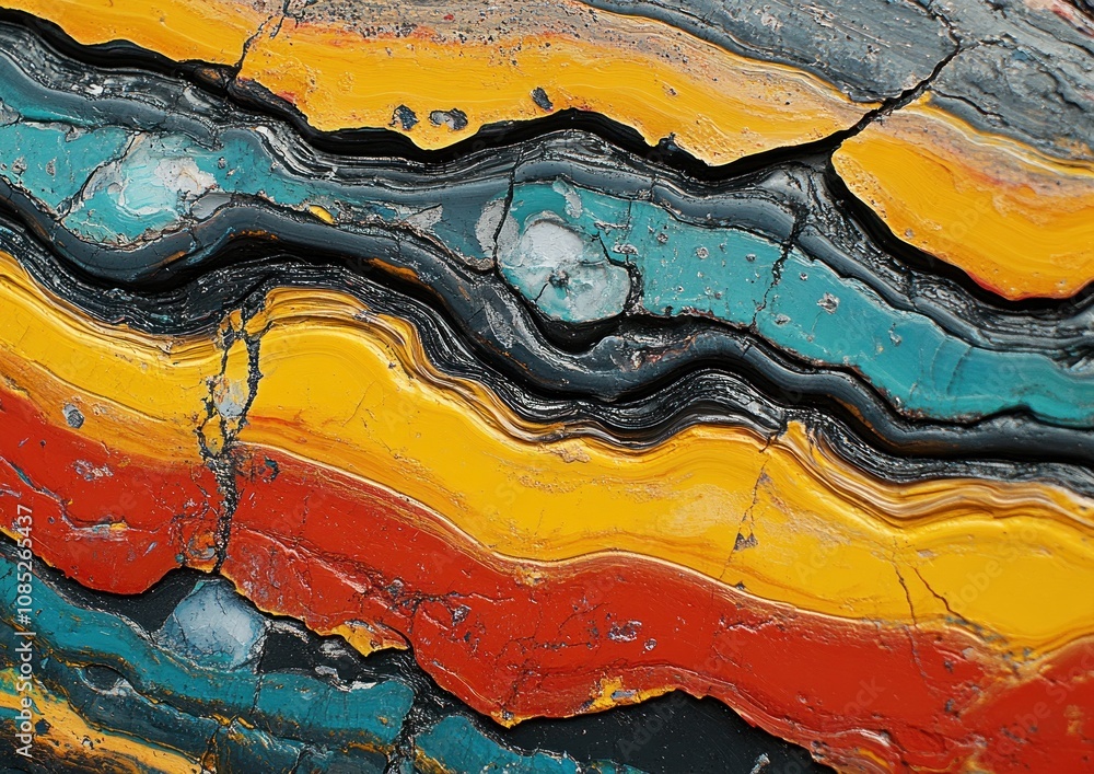 Poster vivid colors blend in a natural rock formation displaying unique patterns and textures