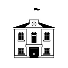 Town Hall Building Icon, Simple Black and White Vector Illustration