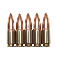 Five Brass Bullets Arranged in a Row