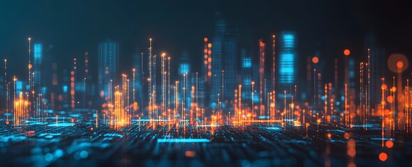 Obraz premium Abstract Digital Cityscape Glowing Lightscape
