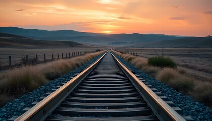 Obraz premium Wooden train rail tracks stretchesahead into a dramatic sunset 