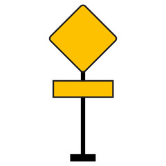 Blank warning sign attached to a black pole