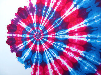 Vibrant tie dye pattern featuring bold red and blue colors on white background, creating dynamic and energetic visual effect. Perfect for various creative projects