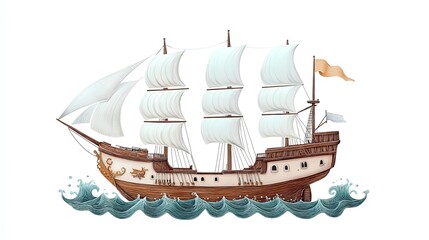 Stunning Sailing Galleon Poster: Embrace Nautical Elegance with Detailed Hull & Deck Carvings on a Classic Historical Ship Design Against an Isolated Ocean Background