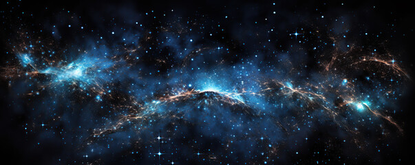 Naklejka premium Night sky filled with vibrant galactic formations and brilliant stars over a dark cosmic landscape