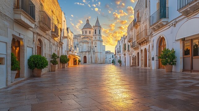 Sunrise Over the  Historic Cityscape of Ostuni, Italy
