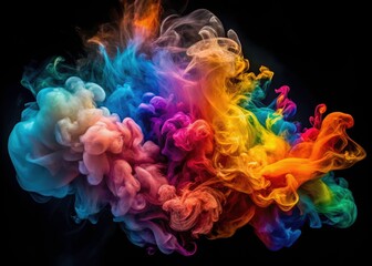 Fototapeta premium Abstract Colorful Smoke on Black Background - Surreal AI-Generated Art, Vivid Colors, Dreamlike Atmosphere, Futuristic Design, Digital Artwork, Unique Patterns, Visual Depth