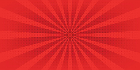 Red comic sunburst effect background with halftone. pop art comic-style vector background. Suitable for templates, sale banners, events, ads, web and pages