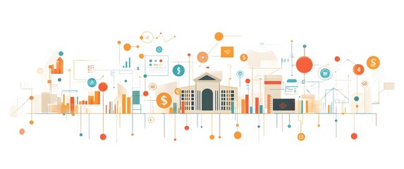 Abstract Financial Building And Data Network Visualization