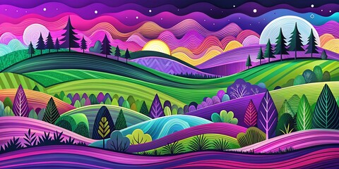 Abstract landscape designs, various styles, ready-to-use templates.