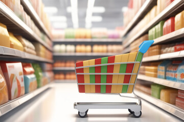 Map 3d and supermarket trolley with shopping background icon location 3d map shopping
