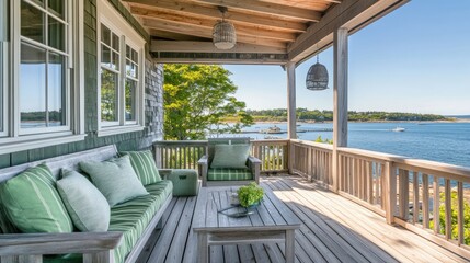 Fototapeta premium Coastal Porch with Stunning Ocean View