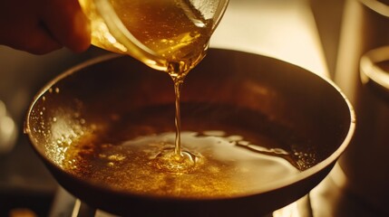 Pouring Oil into a Frying Pan