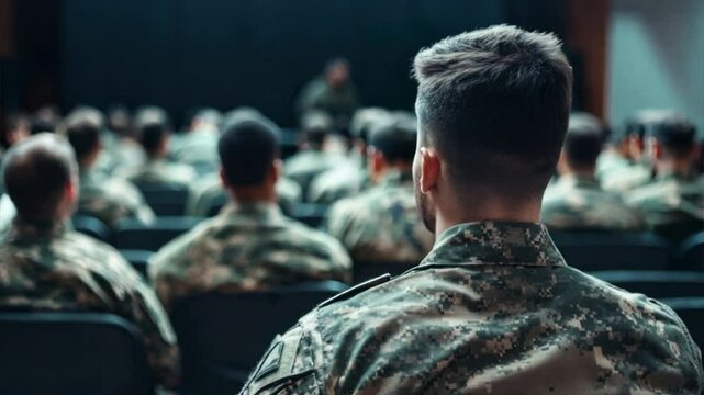 Army veterans attending a workshop on accessing education benefits, with advisors explaining military scholarships and financial aid options