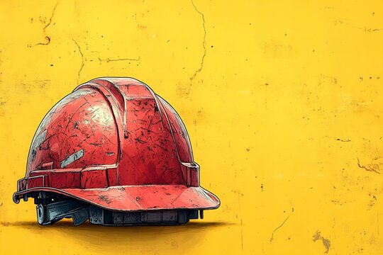 Labor day celebration with hard hat on textured yellow background for industrial design