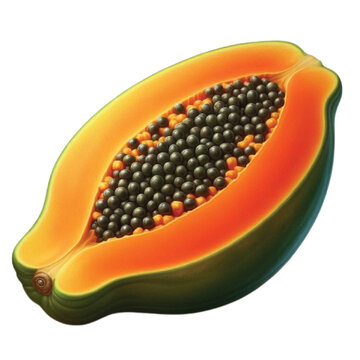 ripe papaya fruit cut open, green orange clip art preview