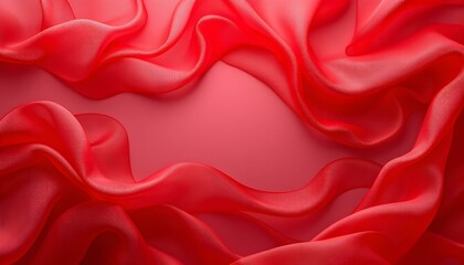 Fototapeta premium Abstract background featuring semi-transparent red silk fabric with flowing drapery and soft, elegant texture. Red unusual background with subtle rays of light