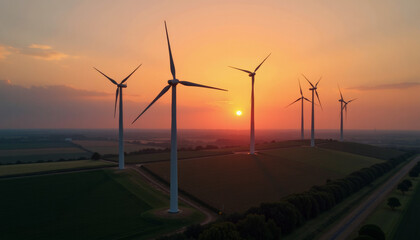 Fototapeta premium Sunrise over wind farm landscape