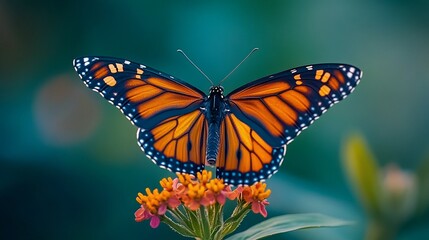 Fototapeta premium Monarch Butterfly on Wildflower with Intricate Wing Patterns