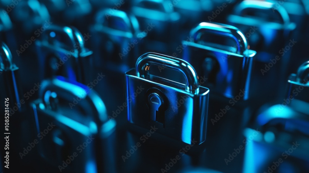 Poster A row of silver locks with a keyhole in the middle