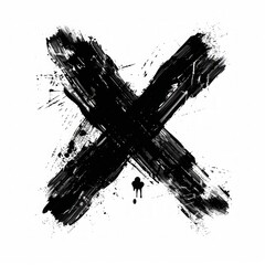 Abstract black paint 'X' with splatters and drips on a white background. Grunge artistic design element for modern and urban themes. Generative AI
