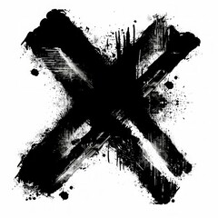 Abstract black paint 'X' with splatters and drips on a white background. Grunge artistic design element for modern and urban themes. Generative AI