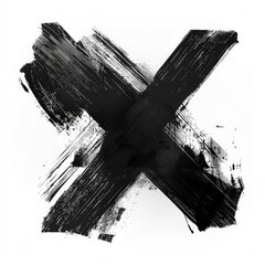 Abstract black paint 'X' with splatters and drips on a white background. Grunge artistic design element for modern and urban themes. Generative AI